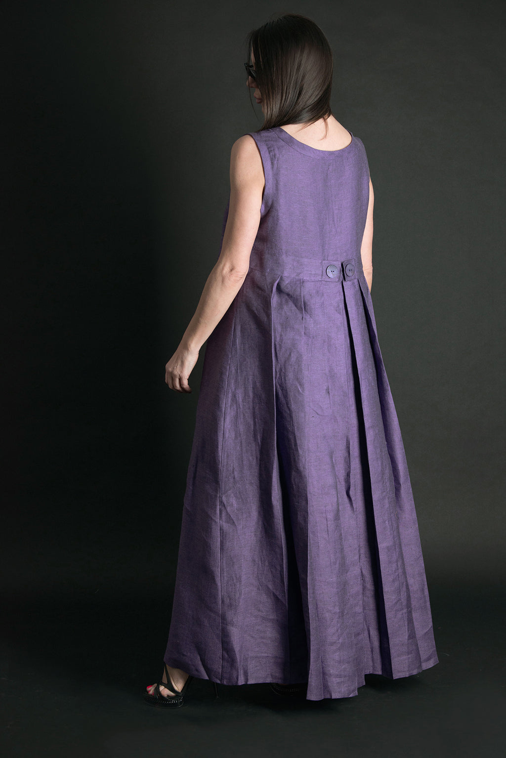Long Sleeveless Linen  Dress - Amber