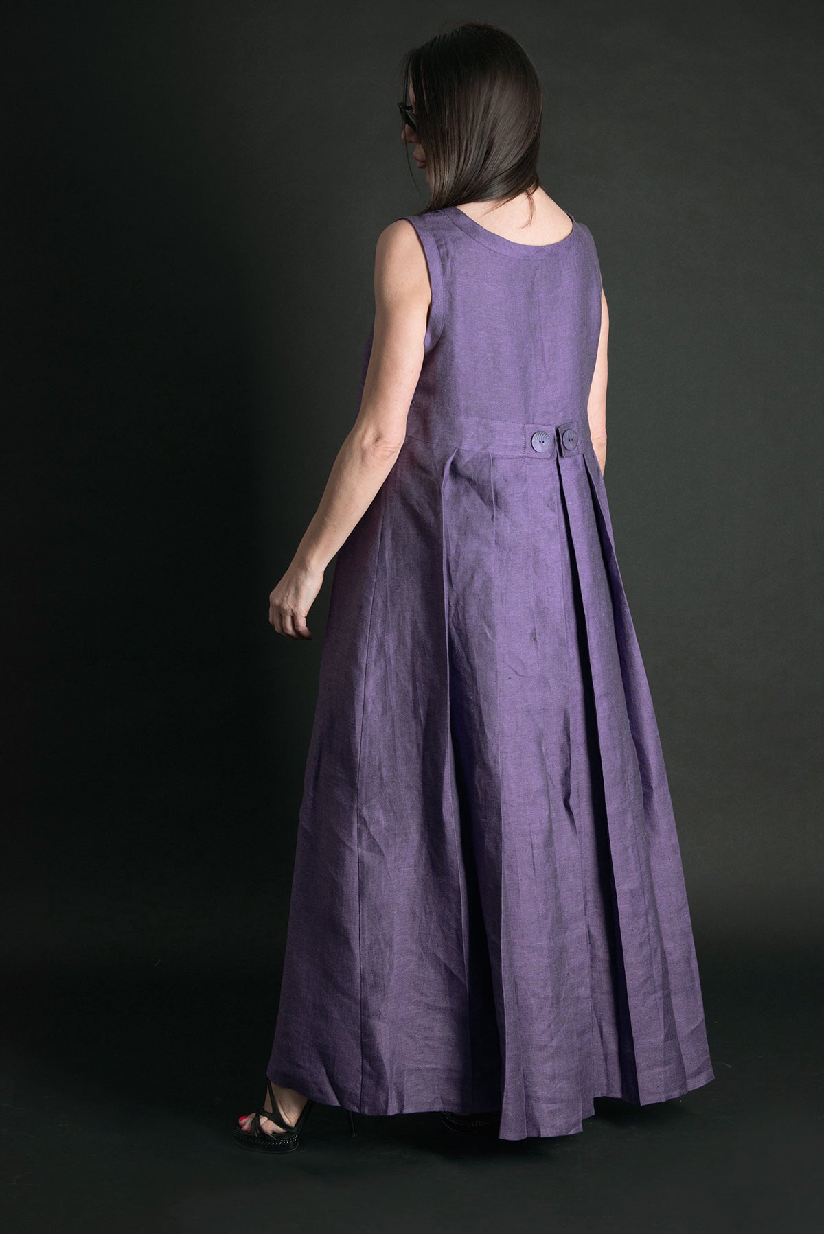 Long Sleeveless Linen  Dress - Amber