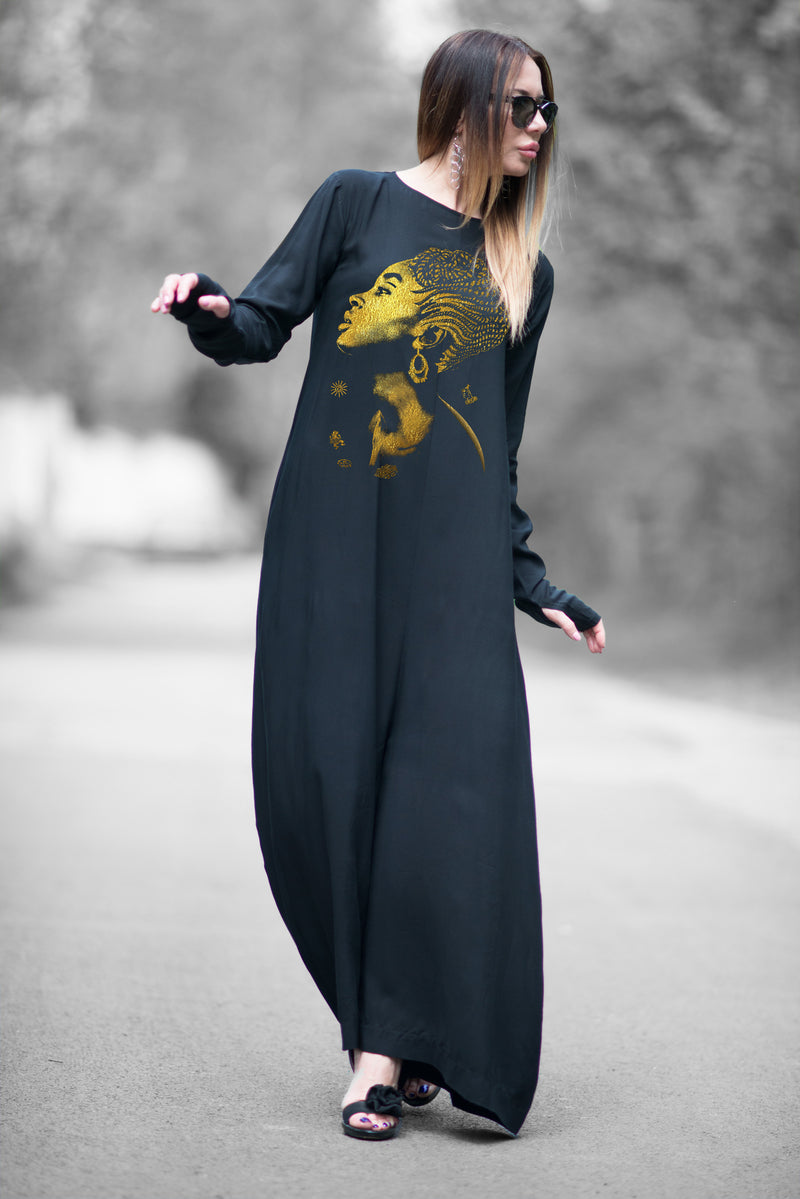 black printed with african woman jumpsuit - EUG fashion