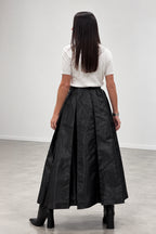 Black taffeta skirt - ankle-length pleats, statement waistband brooches, mid-rise waist, Alena | EUG Fashion #black