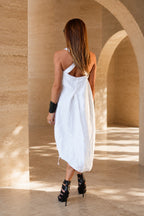 linen elegant sleeveless dress - EUG fashion #white
