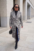 Off-white embroidered wool coat Astela with blue lining and notched lapel - EUG Fashion #off-white
