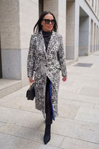 Off-white embroidered wool coat Astela with blue lining and notched lapel - EUG Fashion #off-white
