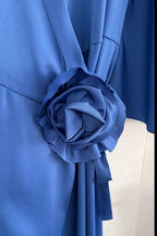 Wrap satin dress with elegant silhouette - EUG fashion #blue 