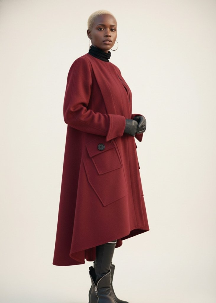 Asymmetric Dark Red Coat Valery - EUG Fashion