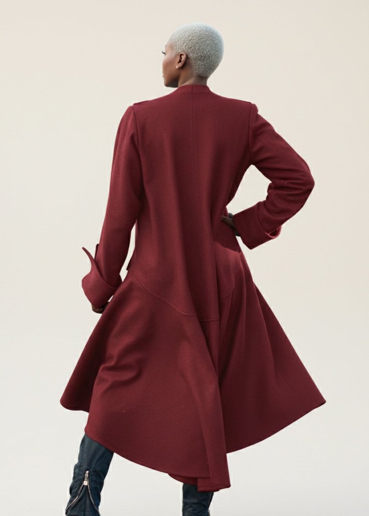Asymmetric Dark Red Coat Valery - EUG Fashion