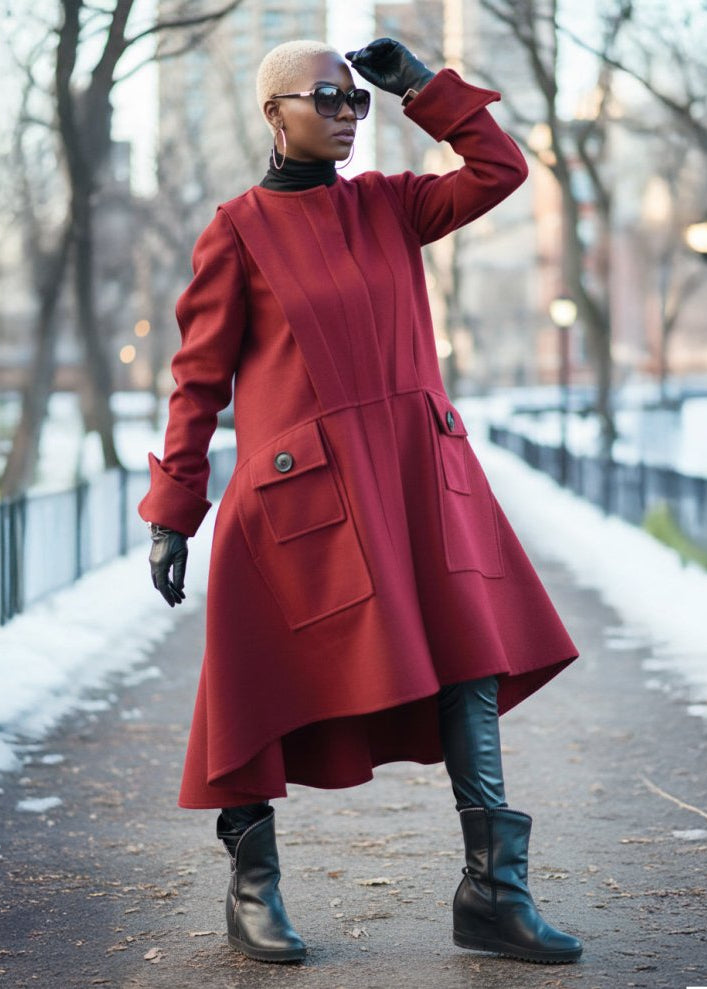 Asymmetric Dark Red Coat Valery - EUG Fashion