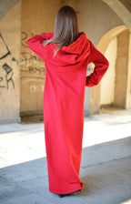 Autumn Red Hooded Maxi Dress IREN - EUG Fashion