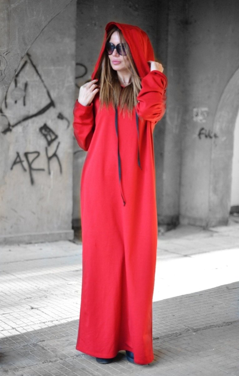 Autumn Red Hooded Maxi Dress IREN - EUG Fashion EugFashion 