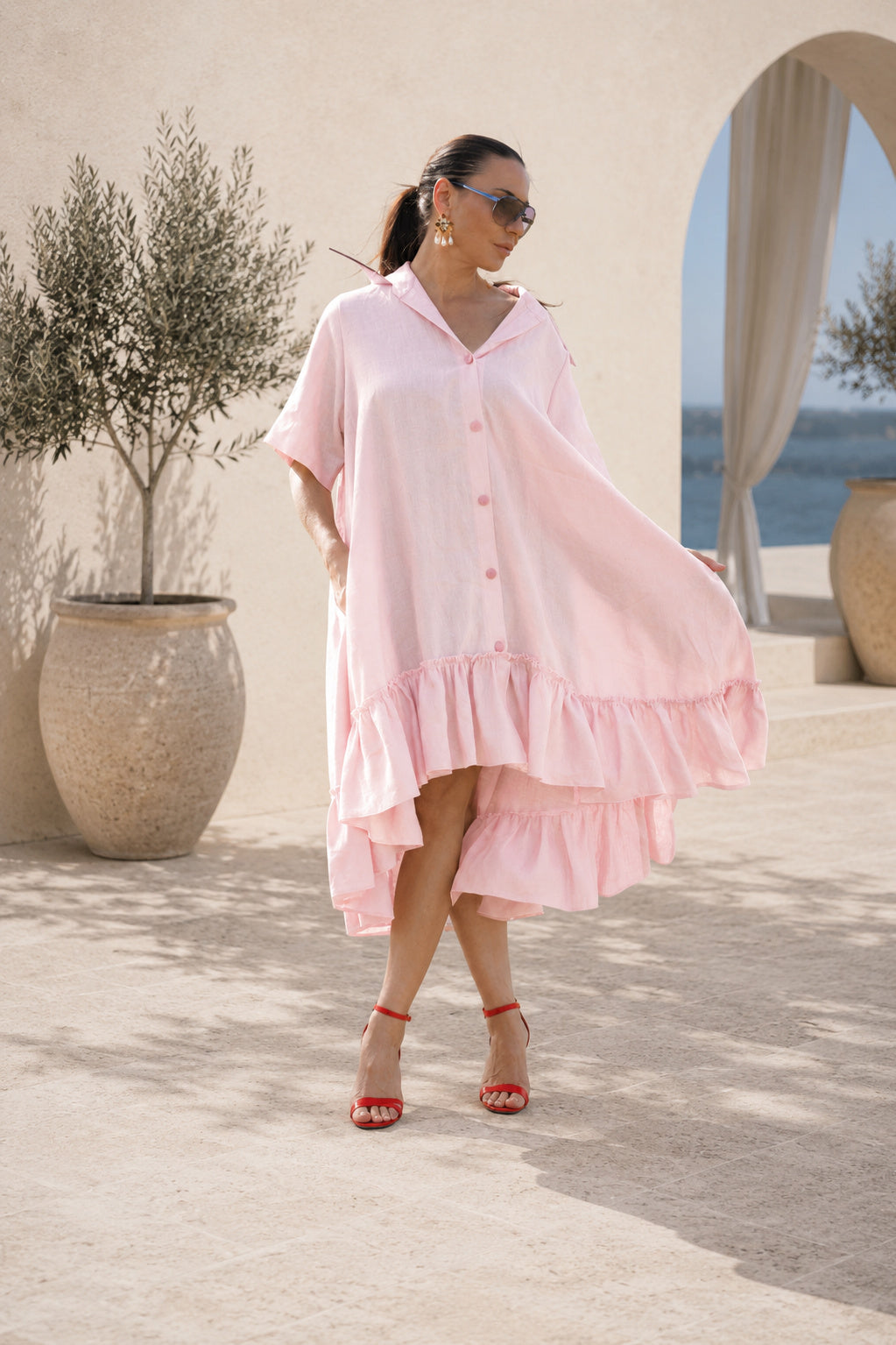 loose fit linen dress #baby-pink