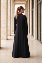 Black cotton terry long dress Barbara with ribbed decorative edges - EUG Fashion #black
