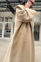 Beige bouclé cape coat Siri with wide shawl collar - EUG Fashion #beige
