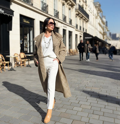 Beige Houndstooth Winter Loose Coat SIRI - EUG Fashion EugFashion 
