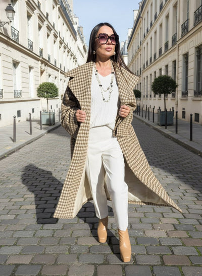 Beige Houndstooth Winter Loose Coat SIRI - EUG Fashion EugFashion 