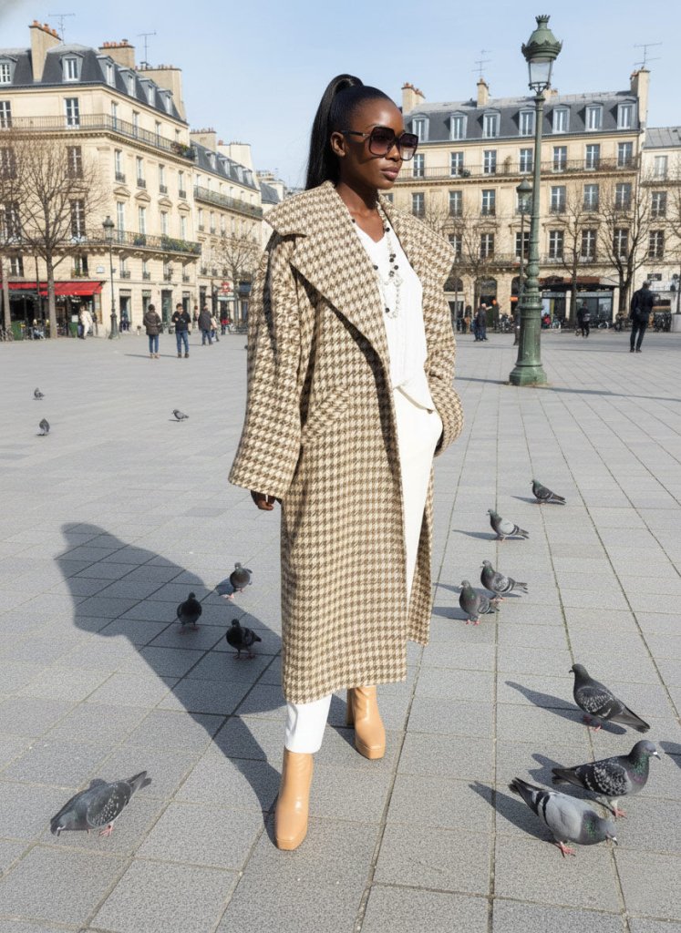 Beige Houndstooth Winter Loose Coat SIRI - EUG Fashion EugFashion 