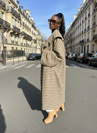 Beige Houndstooth Winter Loose Coat SIRI - EUG Fashion EugFashion 