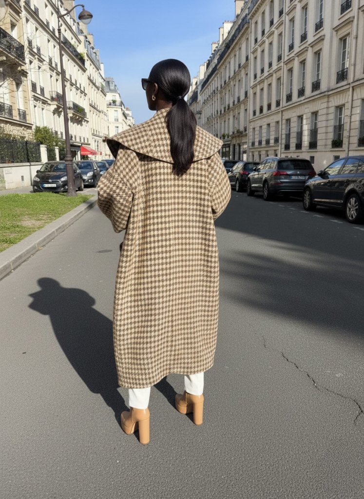 Beige Houndstooth Winter Loose Coat SIRI - EUG Fashion EugFashion 