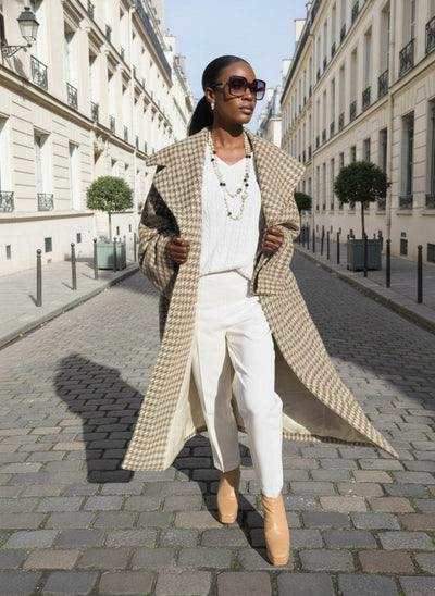 Beige Houndstooth Winter Loose Coat SIRI - EUG Fashion EugFashion 