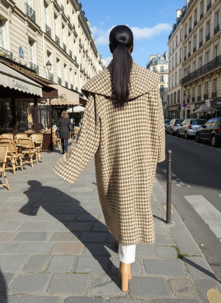 Beige Houndstooth Winter Loose Coat SIRI - EUG Fashion EugFashion 