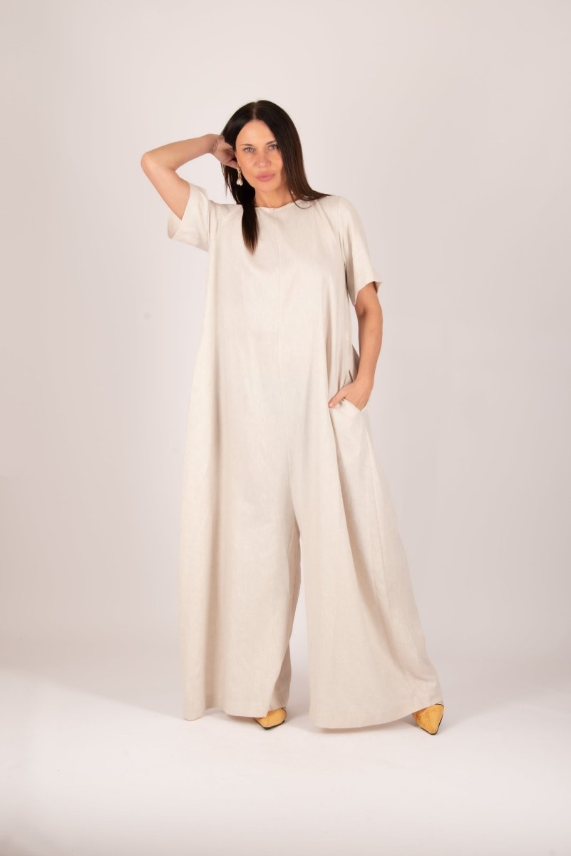 Beige Linen Jumpsuit VALENTIN - EUG Fashion