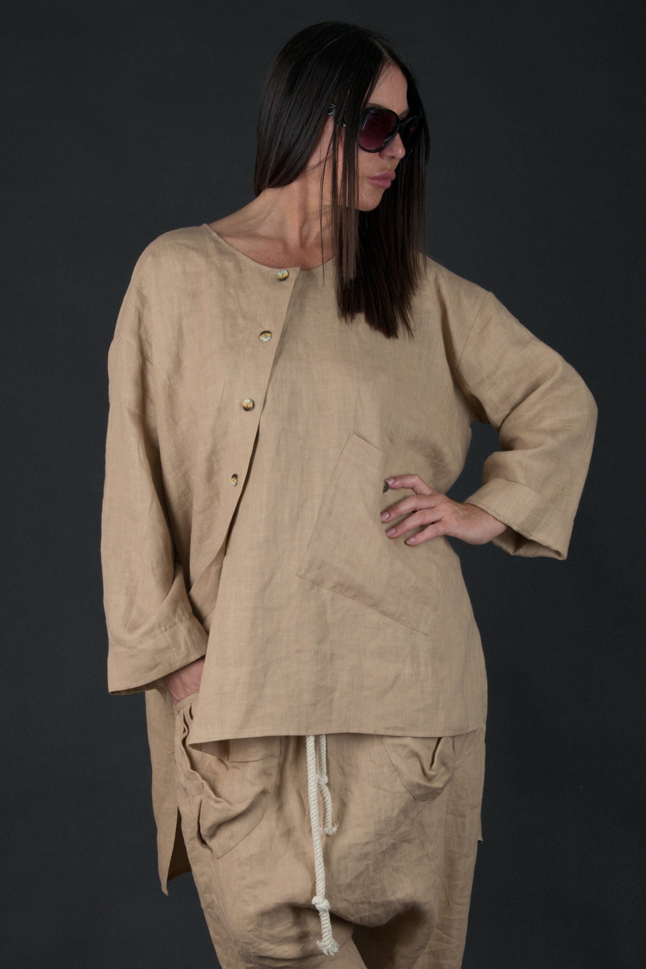 Linen loose fit top #beige-sahara