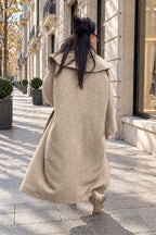 Beige bouclé cape coat Siri with wide shawl collar - EUG Fashion #beige