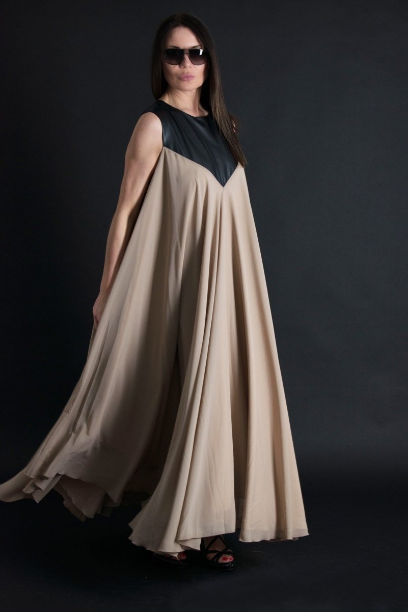 Beige Maxi Summer Dress NADIA - EUG Fashion