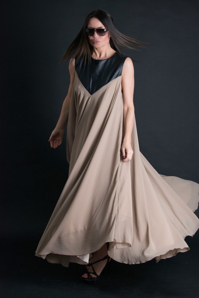 Beige Maxi Summer Dress NADIA - EUG Fashion