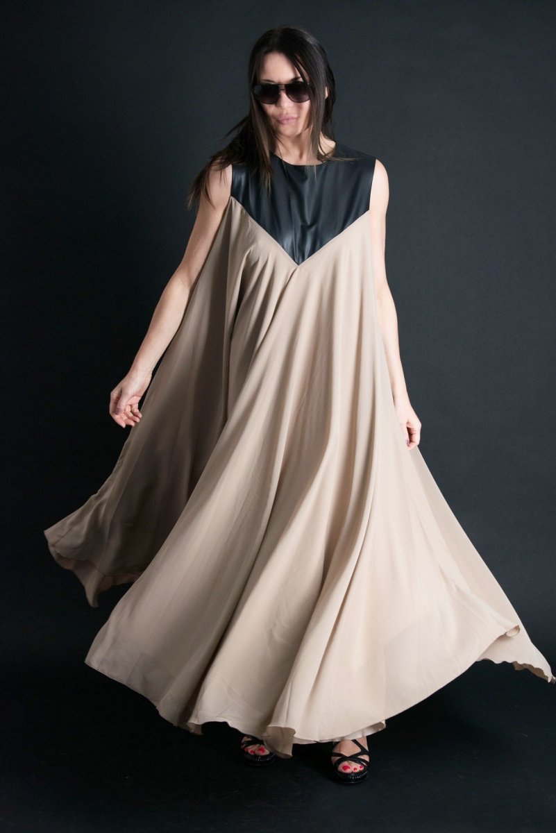 Beige Maxi Summer Dress NADIA - EUG Fashion