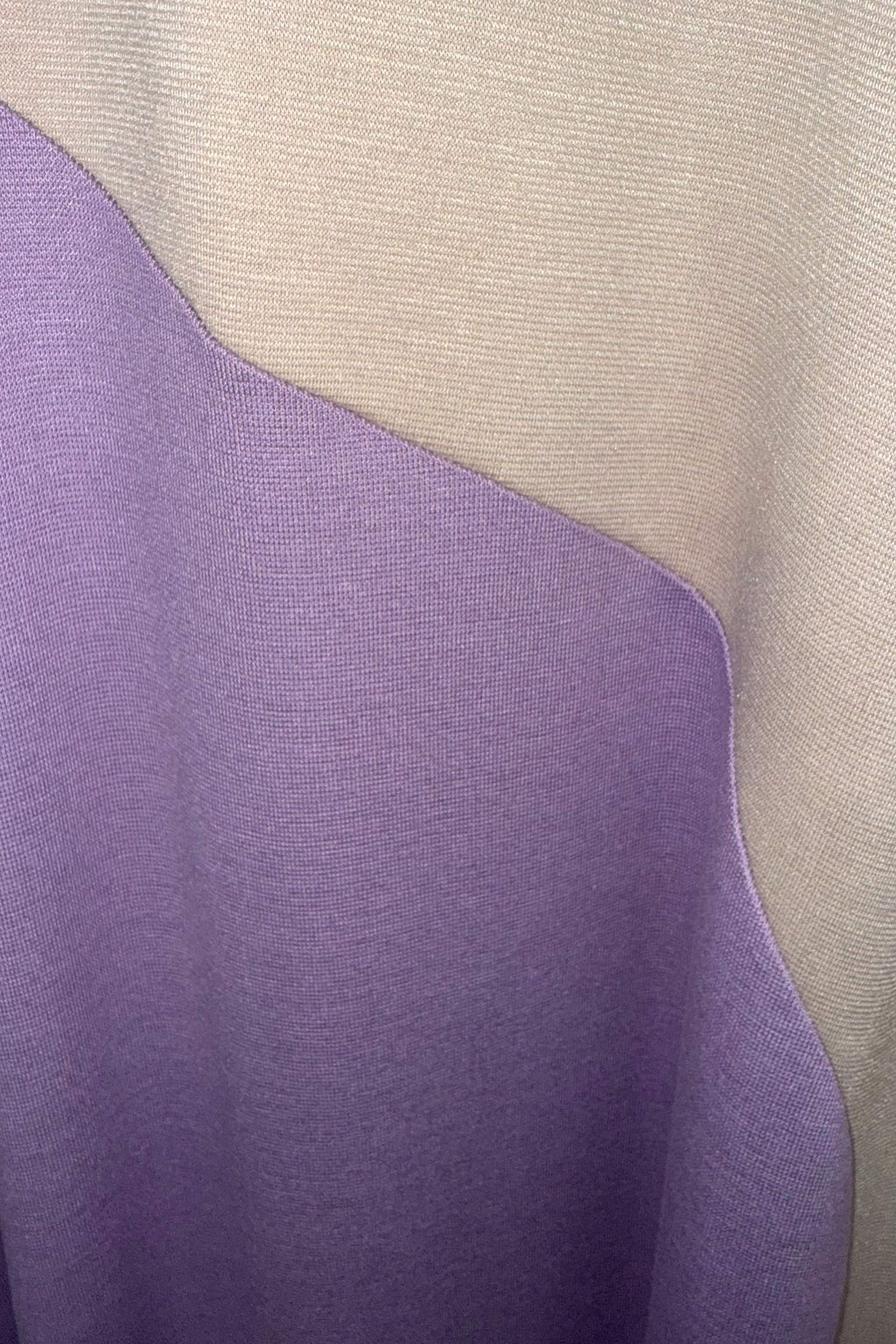 Light Beige and Light Purple A-line dress - two-tone geometric pattern, turtleneck and thumb-hole sleeves, Vivian | EUG Fashion #light-beige