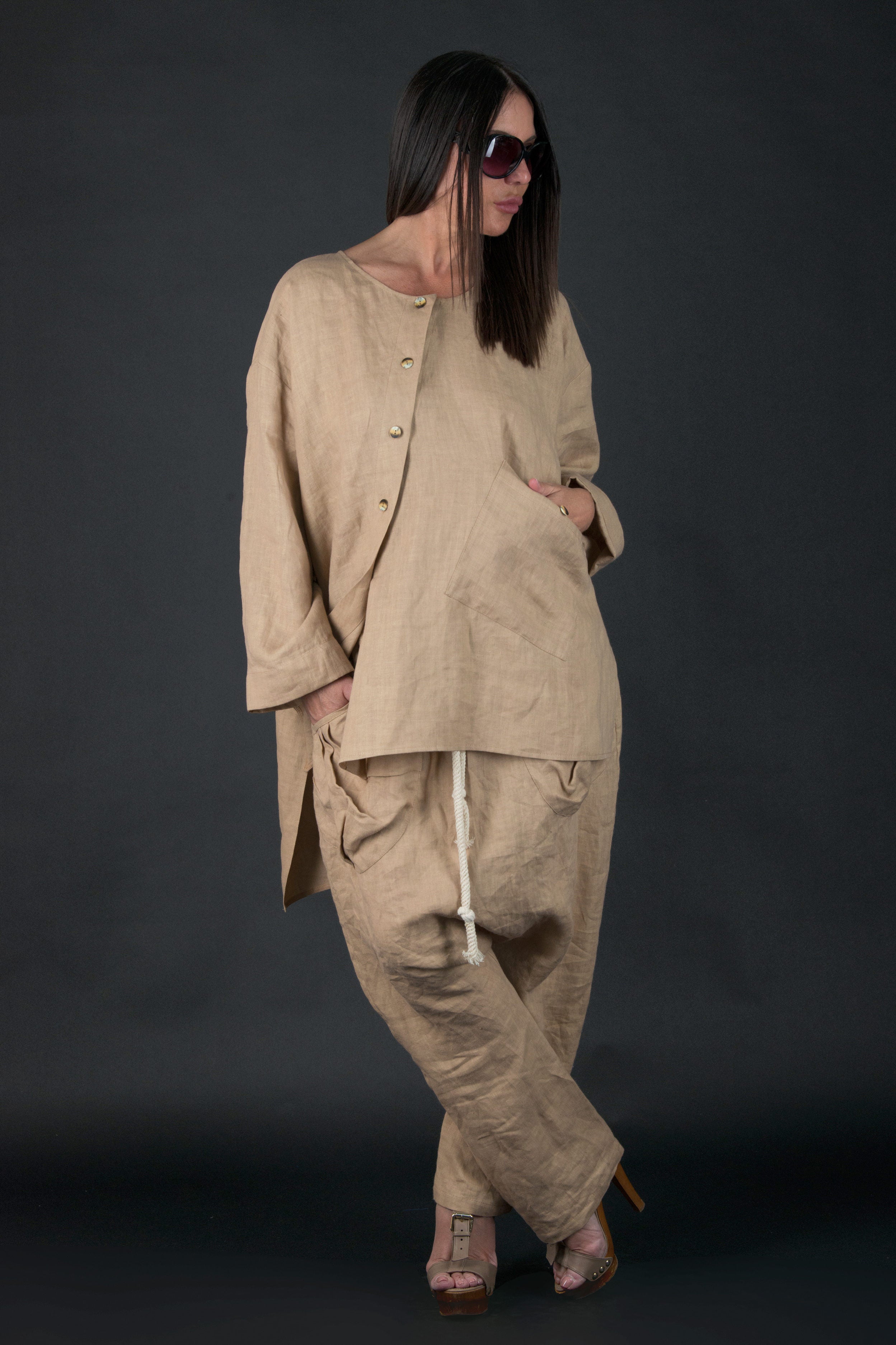 Linen loose fit top #beige-sahara