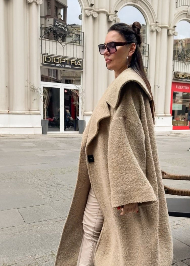 Beige Winter Loose Coat SIRI BF - EUG Fashion