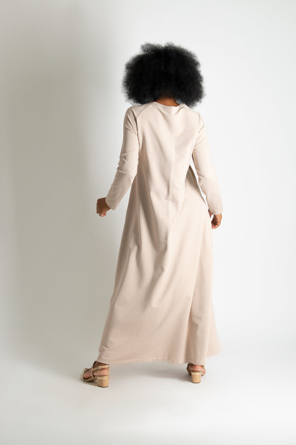 Beige two-tone cotton waffle knit A-line dress Brenna - EUG Fashion #beige
