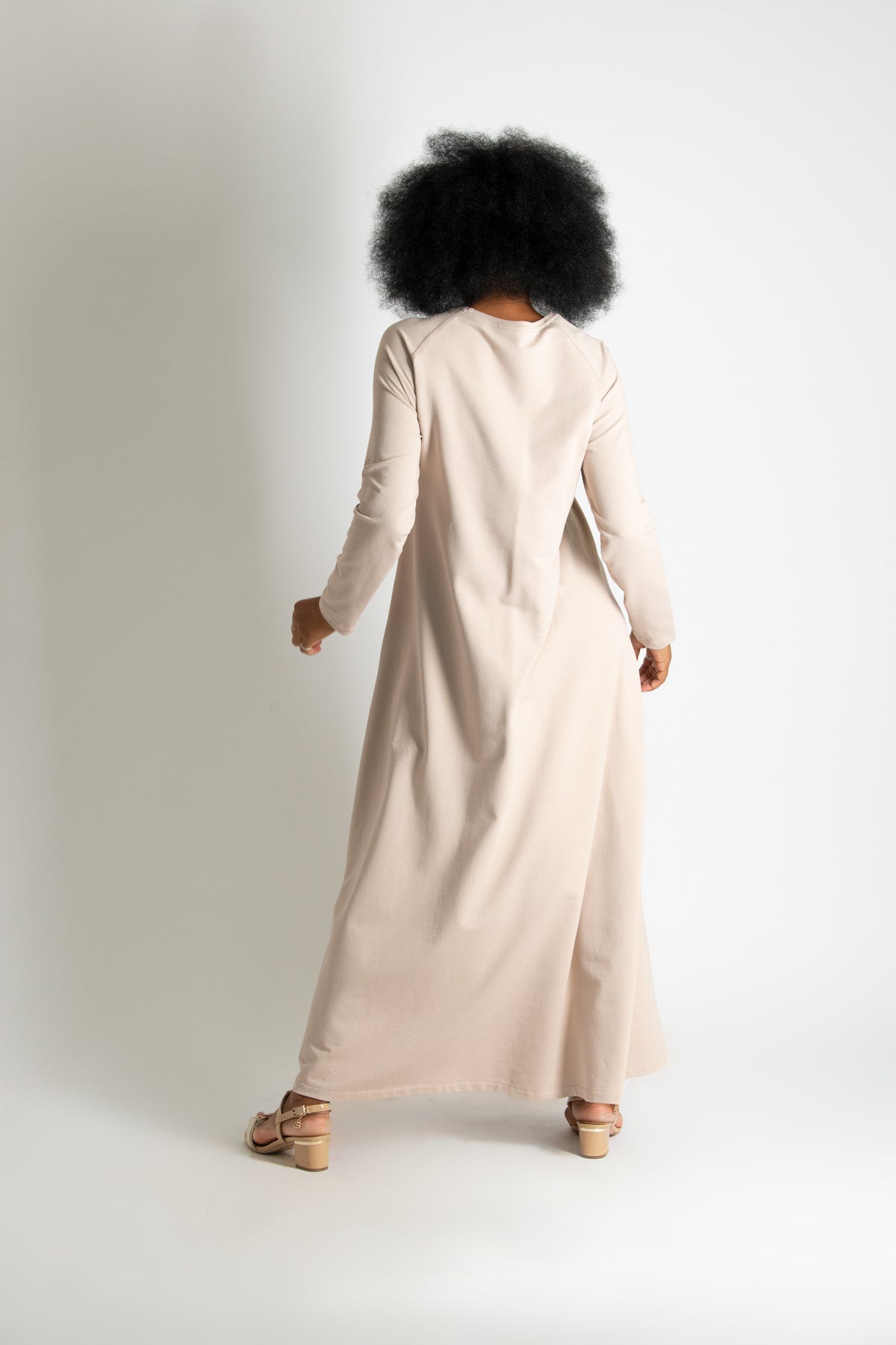 Beige two-tone cotton waffle knit A-line dress Brenna - EUG Fashion #beige
