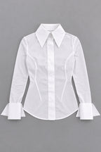 White cotton shirt - oversized collar, extra-large designer cuffs, fitted silhouette, Belinda | EUG Fashion #white

