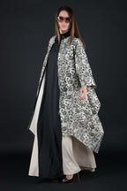Off-white embroidered wool cape coat Cindy with black embroidery and belt - EUG Fashion #off-white
