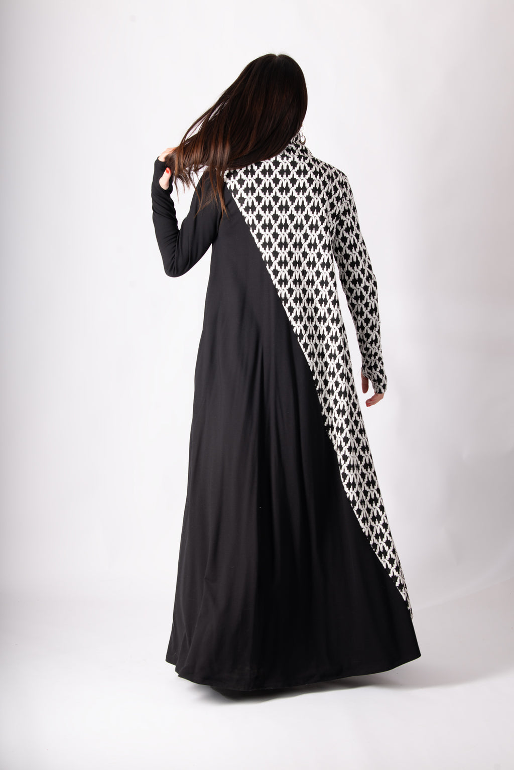 Black and white houndstooth turtleneck A-line dress Vivian - EUG Fashion 