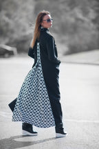Black punto milano turtleneck A-line dress Rosa with houndstooth back panel - EUG Fashion #black
