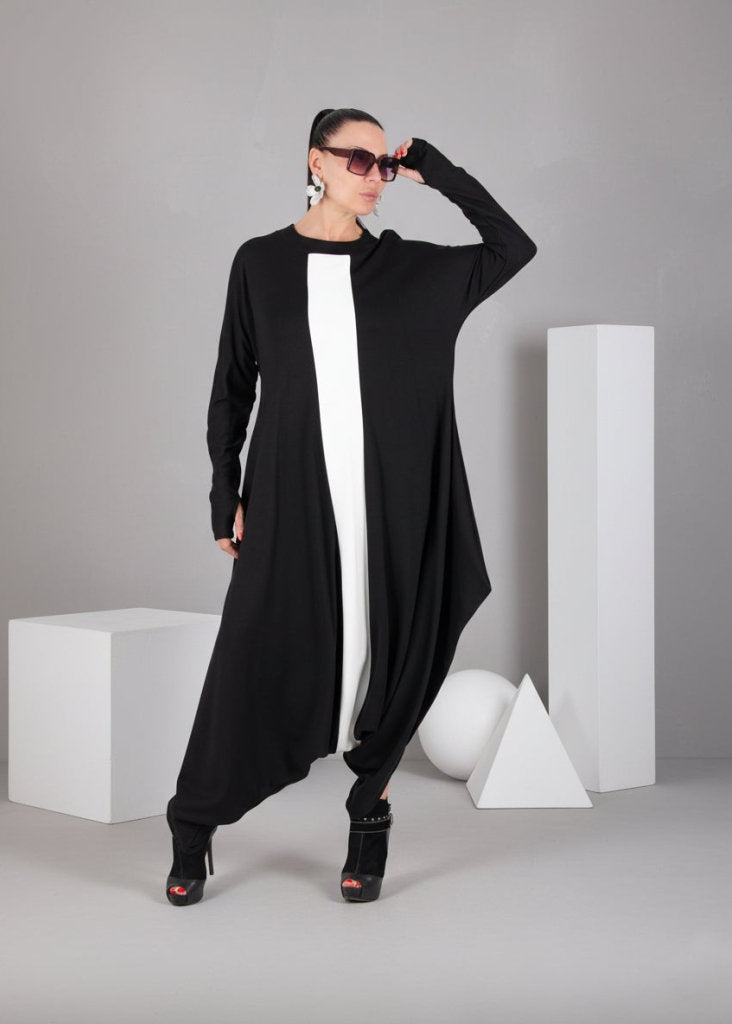 Black and White Harem Jumpsuit Opal - EUG Fashion