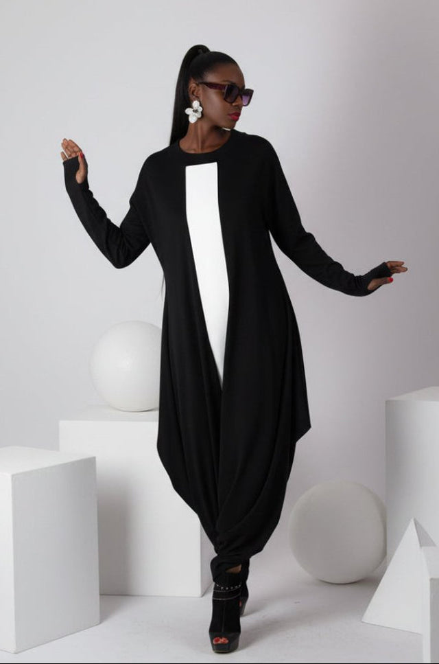 Black and White Harem Jumpsuit Opal - EUG Fashion