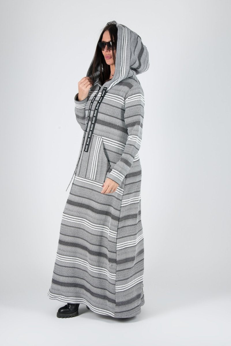 Black and White Hooded Dress ROSENA BF - EUG FASHION EugFashion 