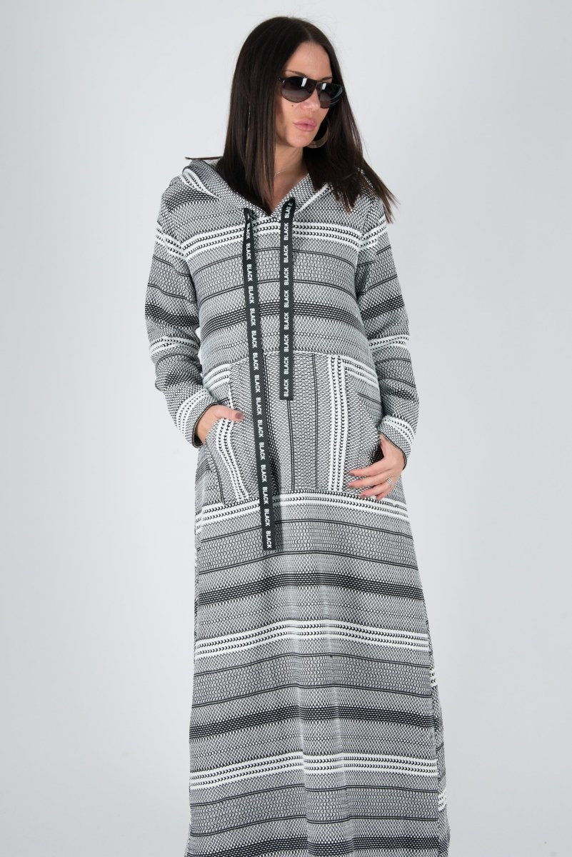 Black and White Hooded Dress ROSENA BF - EUG Fashion