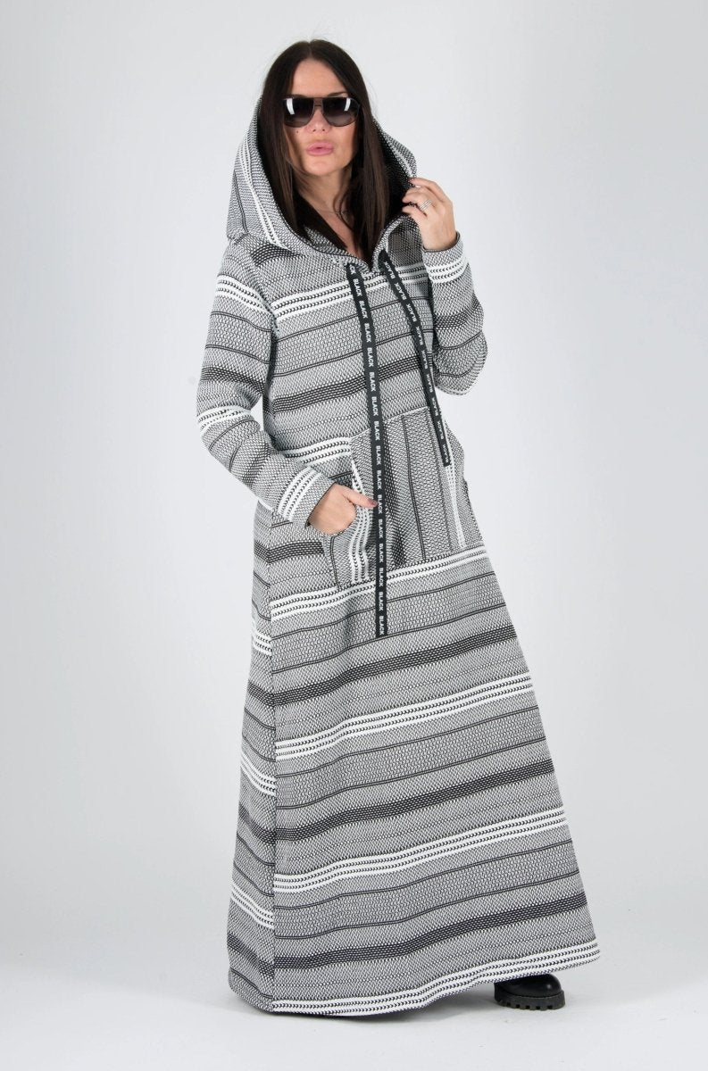 Black and White Hooded Dress ROSENA BF - EUG FASHION EugFashion 