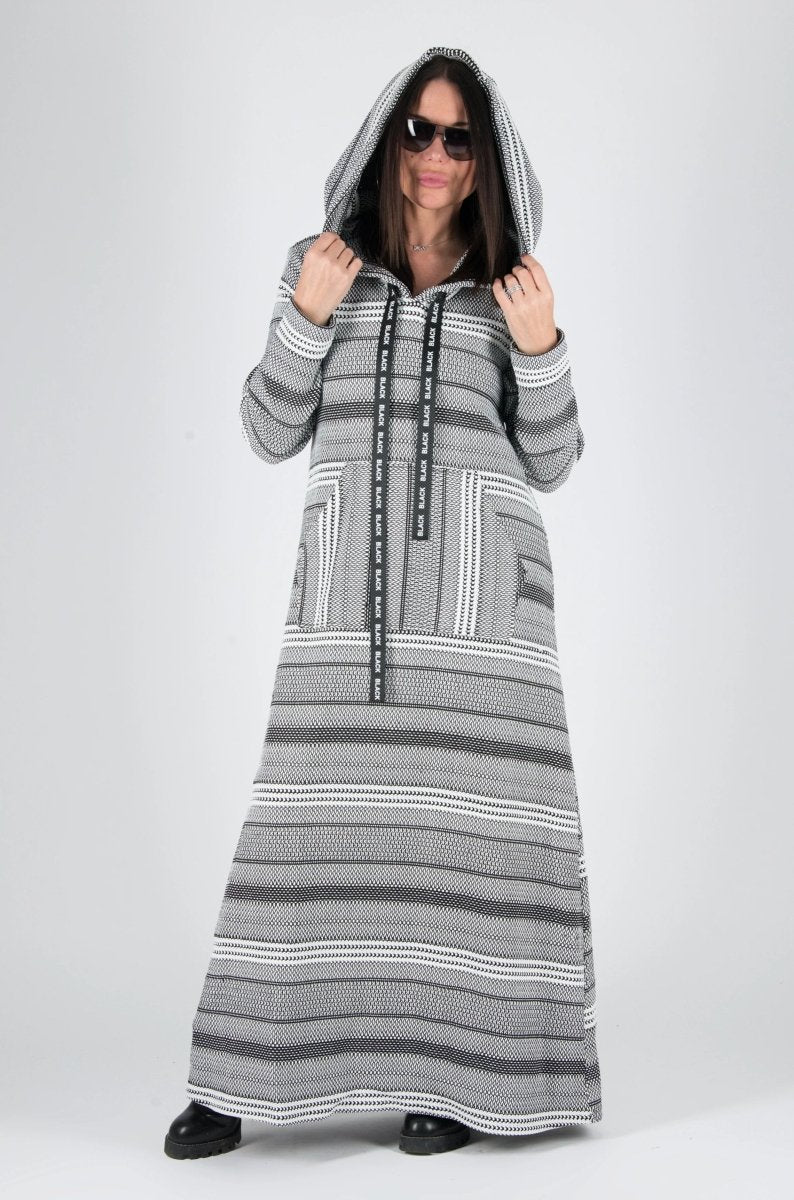 Black and White Hooded Dress ROSENA BF - EUG FASHION EugFashion 