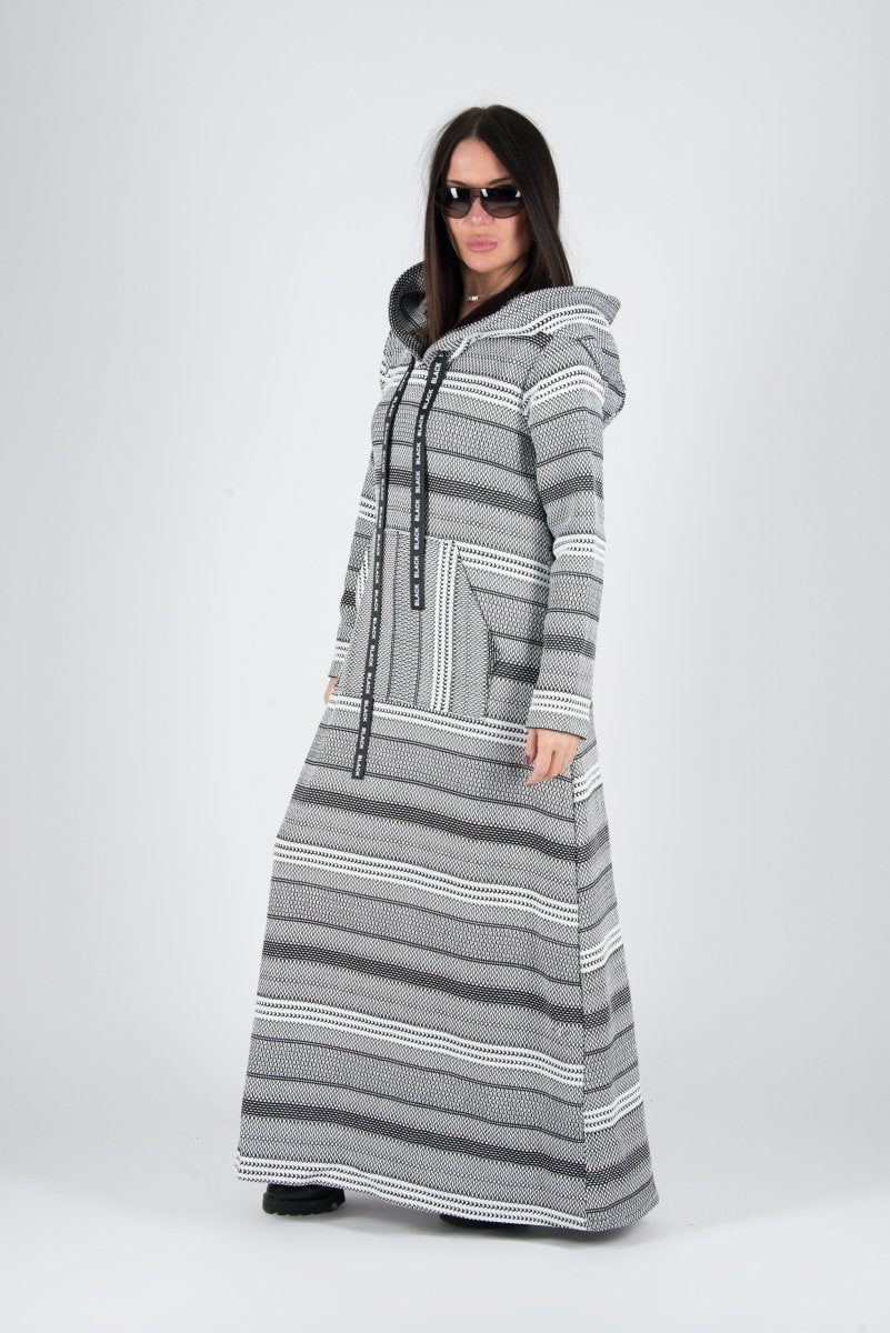 Black and White Hooded Dress ROSENA BF - EUG FASHION EugFashion 