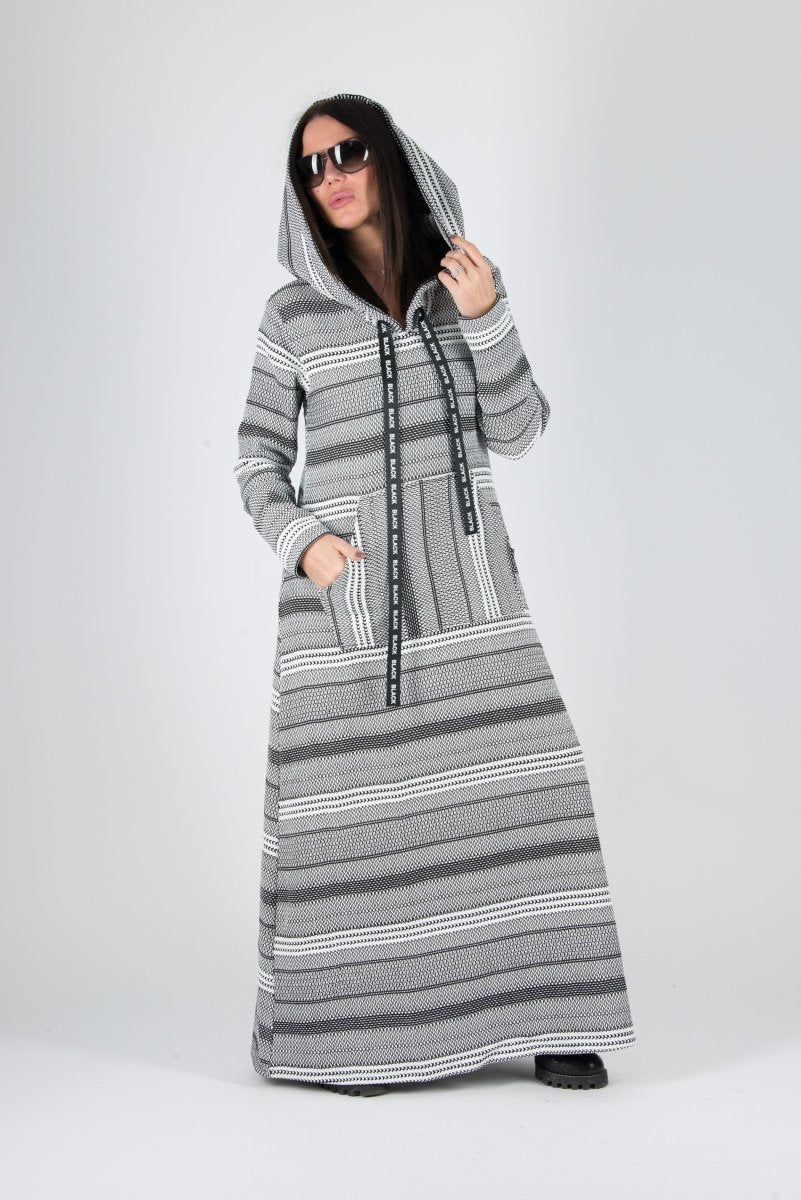 Black and White Hooded Dress ROSENA BF - EUG Fashion