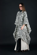 Off-white embroidered wool cape coat Cindy with black embroidery and belt - EUG Fashion #off-white
