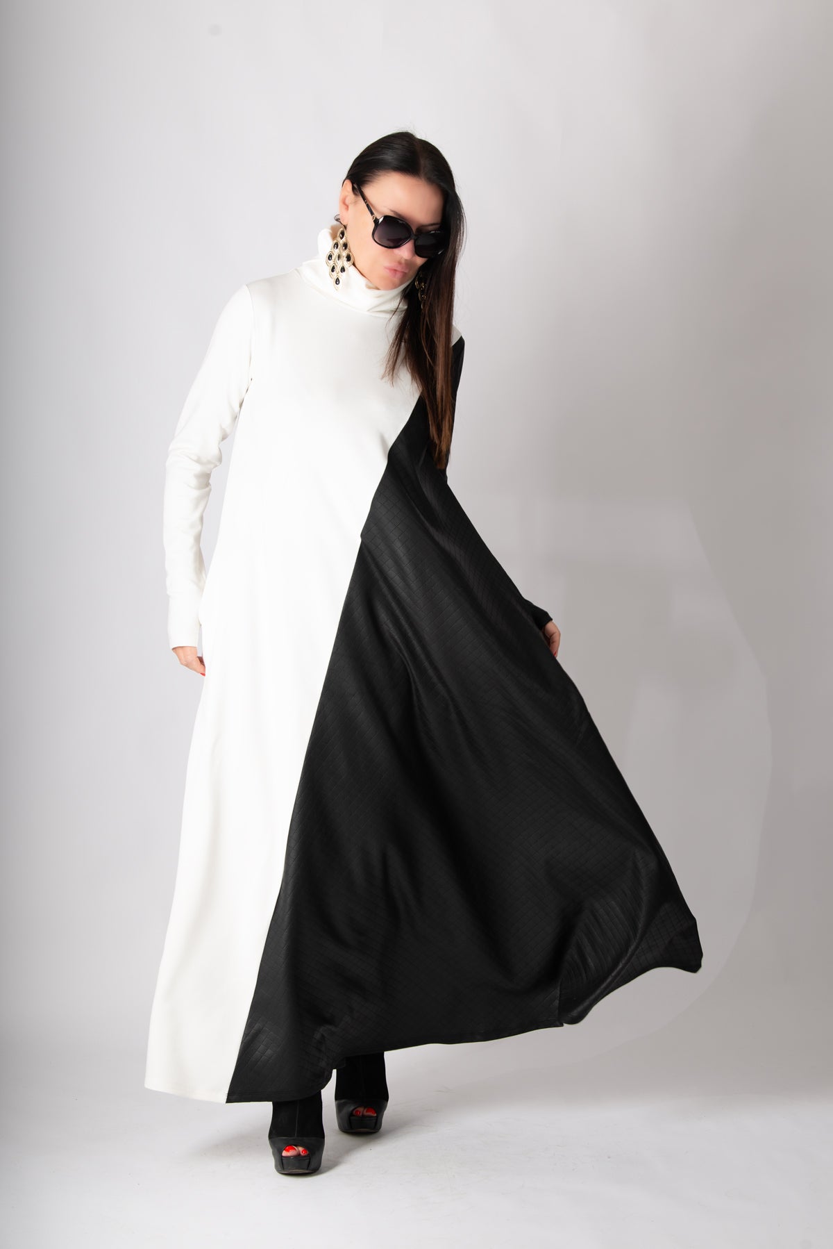 Black White Turtleneck Dress VIVIAN EugFashion 