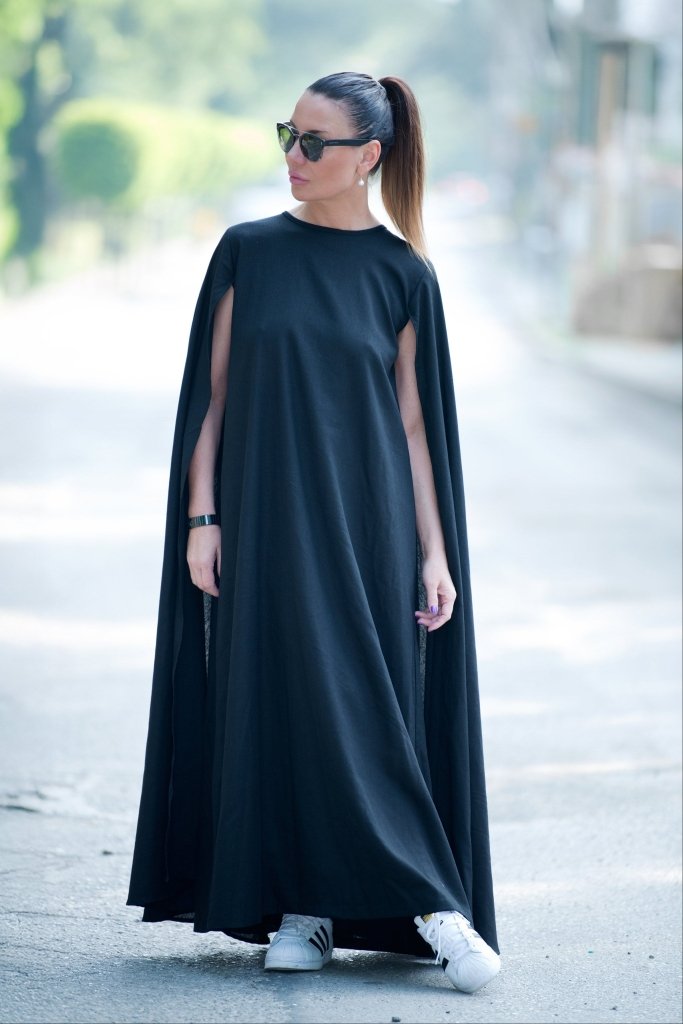 Black Cape Linen Dress JESSICA - EUG Fashion