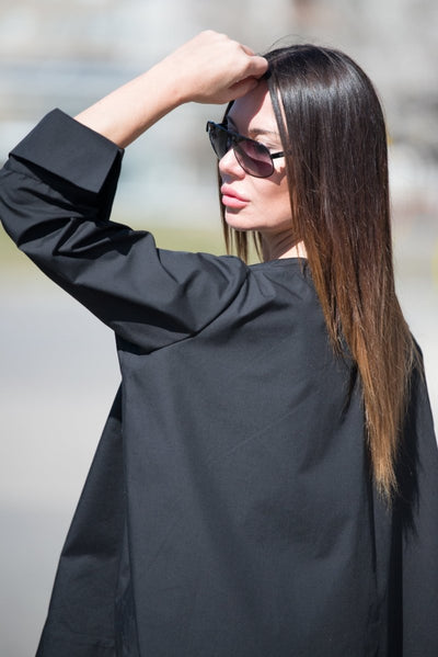 Black Cotton Loose Shirt SAMIRA - EUG Fashion EugFashion 